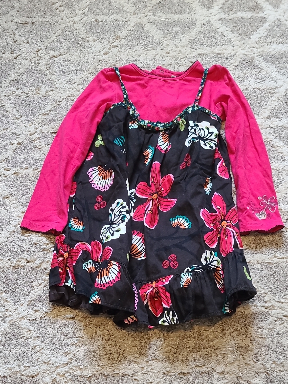 4 for $28 - Catimini Girls 4 Pink & Dark Brown Long Sleeve Floral Dress